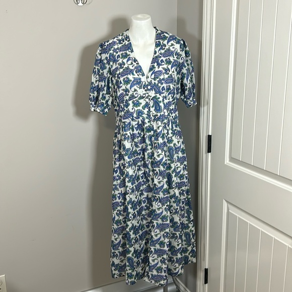 Boden Elsa Crinkle Midi Tea Dress Surf The Web Paisley Wave Pockets US 10 NEW - Picture 3 of 14